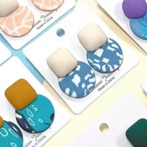 Playful Candy Color Geometric Drop Earrings with 925 Silver Needle